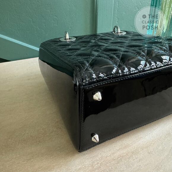 ❌SOLD❌ EUC Christian Dior Lady Patent Medium Black Silver Crossbody Bag 2017 - Picture 9 of 16